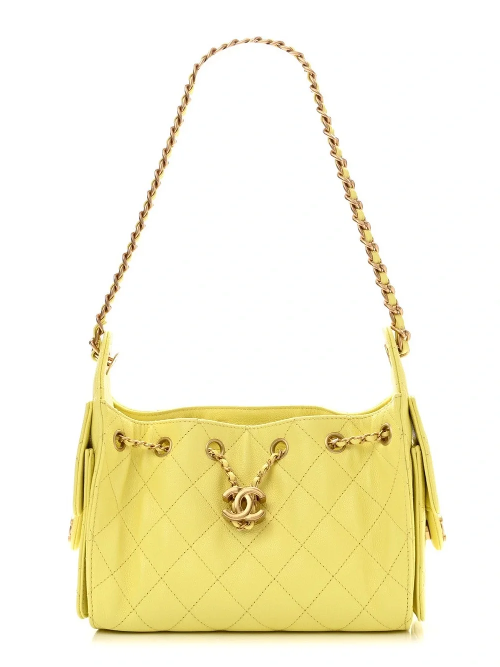 CHANEL Caviar Quilted Mini Chanel 25 Handbag Yellow